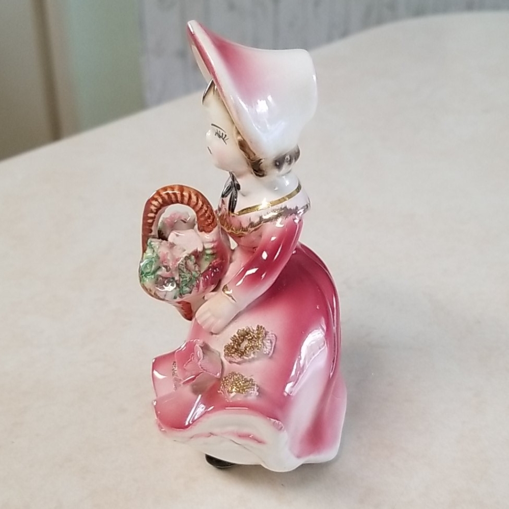 Vtg Mid Century Handpainted Flower Girl Figurine - Picture 7 of 10